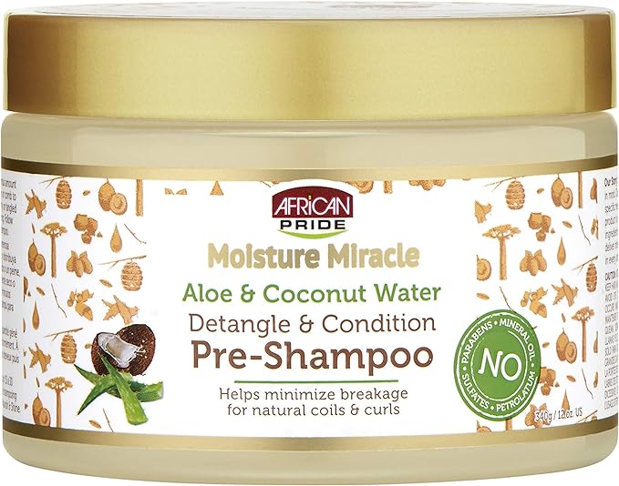 African Pride Moisture Miracle Aloe & kokoswater, ontwarren & conditioneren pre-shampoo