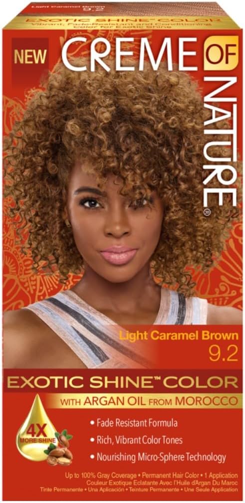 New Creme of Nature Light Caramel Brown 9.2: Embrace Exotic Shine with Argan Oil Bliss
